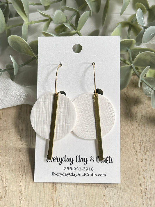 Circle with Gold Bar on Hoop Earrings - White