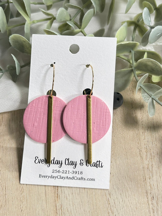 Circle with Gold Bar on Hoop Earrings - Dusty Pink