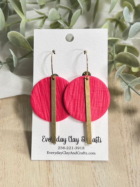 Circle with Gold Bar on Hoop Earrings -  Pink