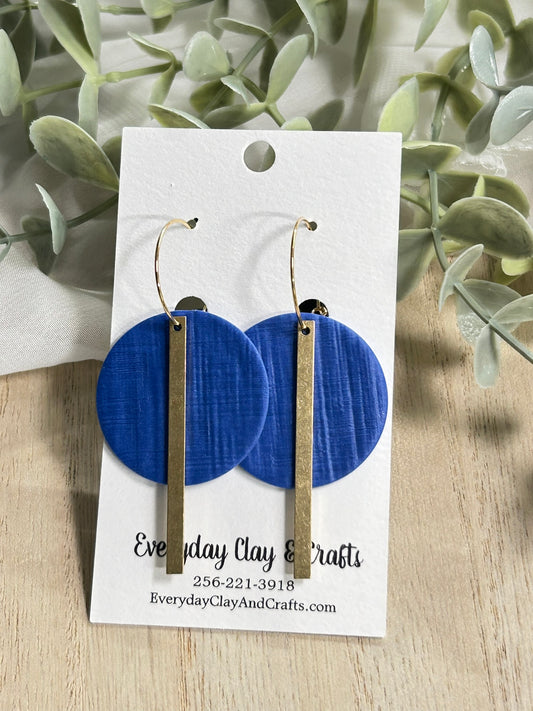 Circle with Gold Bar on Hoop Earrings - Blue