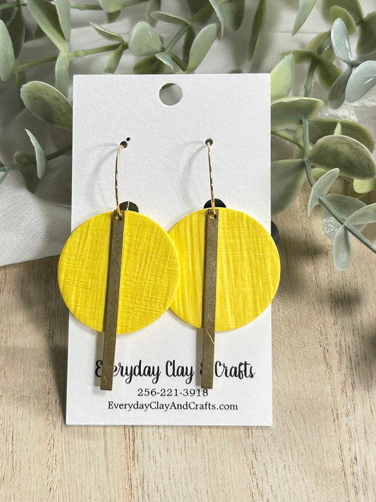 Circle with Gold Bar on Hoop Earrings - Yellow