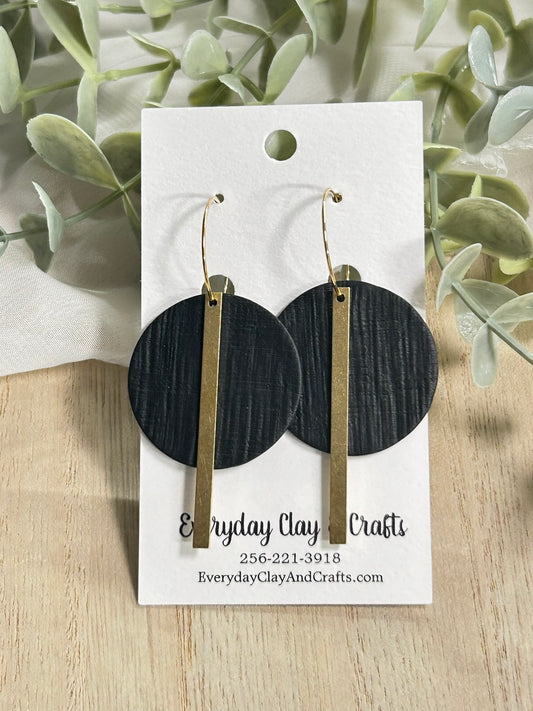 Circle with Gold Bar on Hoop Earrings - Black
